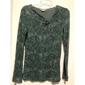 Royal Robbins M Dark Green Floral Long Sleeve Wool Blend Sweater Twist Neck